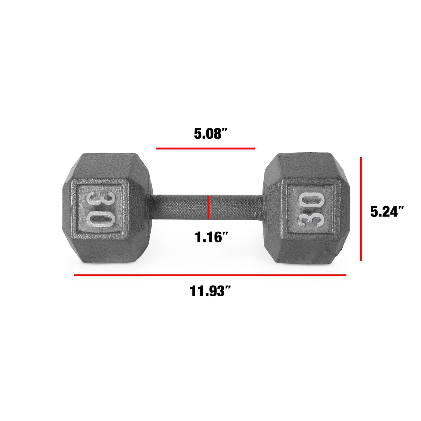 Barbell 30Lb Cast Iron Hex Dumbbell, Single