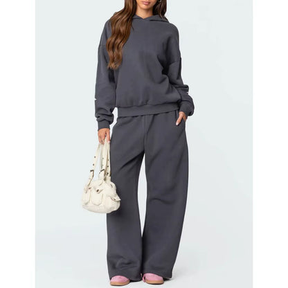 Womens 2Piece Y2K Loose Outfits Set Bow Print Long Sleeve Hooded Pullover Sweatshirts + Elastic Waist Pants Tracksuit
