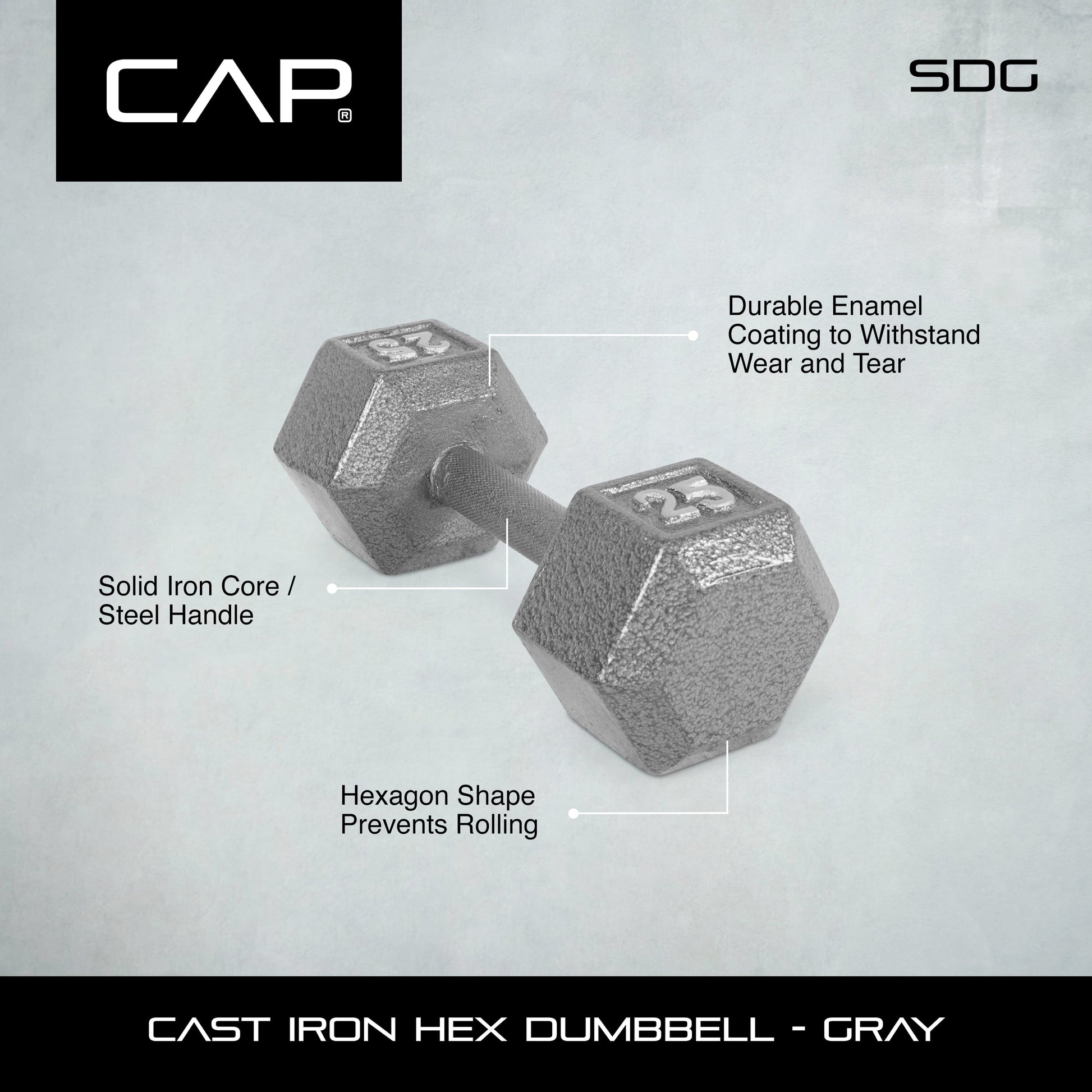Barbell 20Lb Cast Iron Hex Dumbbell, Single