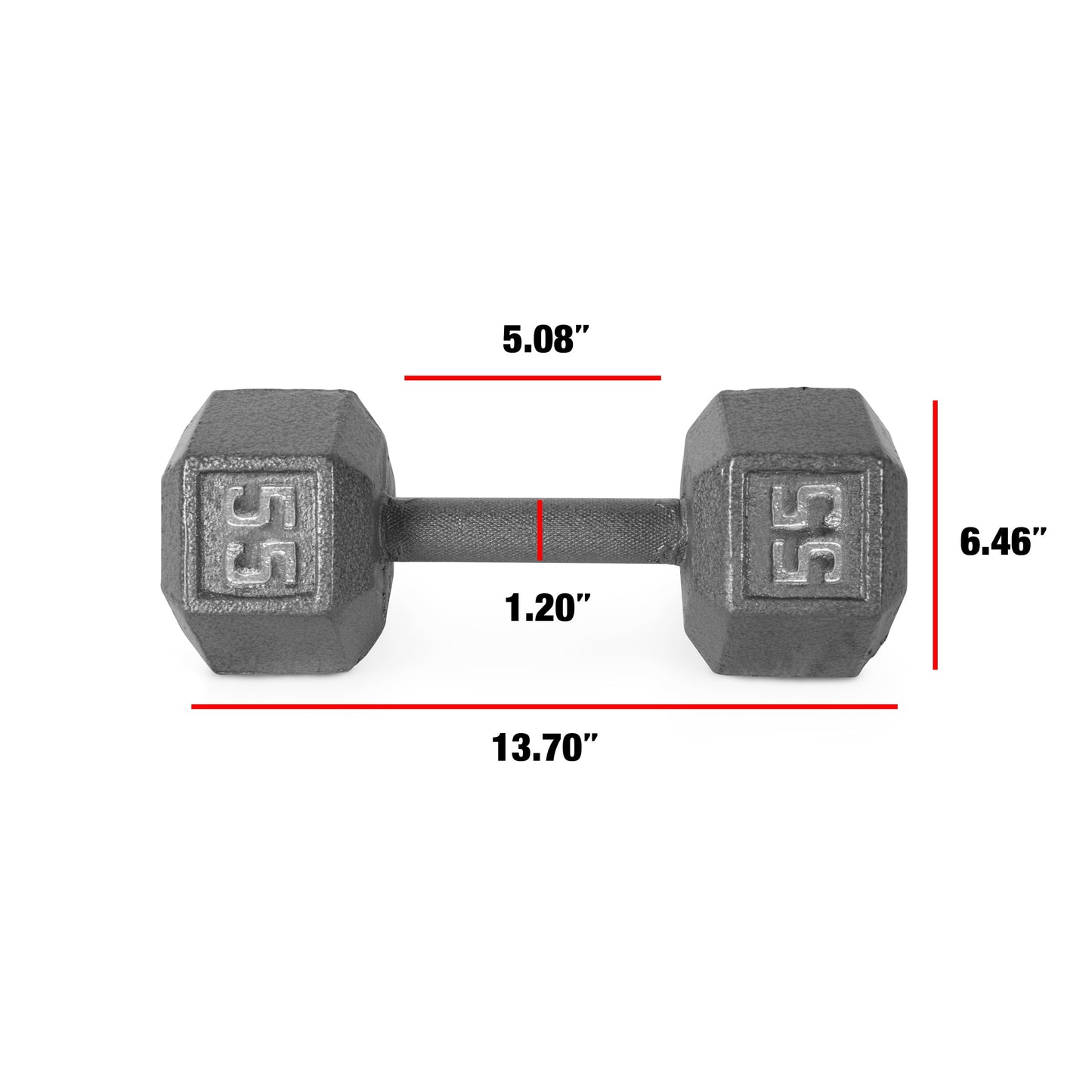 Barbell 55Lb Cast Iron Hex Dumbbell, Single