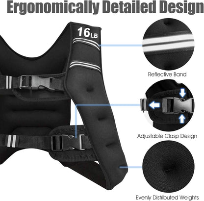 Weighted Vest, 12Lb/16Lb/20Lb/30Lb Weight Vest Workout Equipment with Reflective Stripe for Fitness, Strength Training, Running, Body West for Men Women Kids
